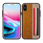 Wholesale iPhone X (Ten) Striped Hand Strap Grip Holder PU Leather Case (Brown)